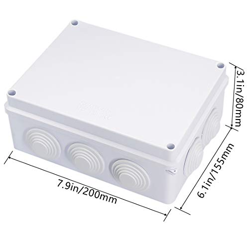 Zulkit Junction Box ABS Plastic Dustproof Waterproof IP65 Universal Electrical Boxes Project Enclosure White 7.9 x 6.1 x 3.1 inch (200 x155 x 80mm) - size: 7.9"x 6.1" x 3.1"