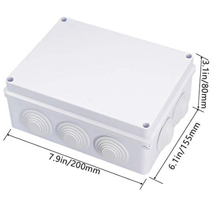 Zulkit Junction Box ABS Plastic Dustproof Waterproof IP65 Universal Electrical Boxes Project Enclosure White 7.9 x 6.1 x 3.1 inch (200 x155 x 80mm) - size: 7.9"x 6.1" x 3.1"