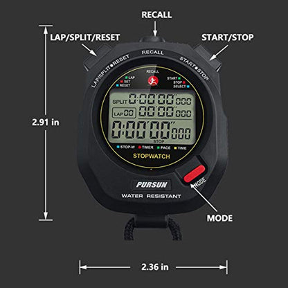 Sport Stopwatch Timer with 100X2laps Split Memory/0.001second Timing,Professional Recall Stop Watch Large Display Alarm Clock Multifunctional for Coach Referee Swimming Running Marathon Competition - color: 100 Lap-black