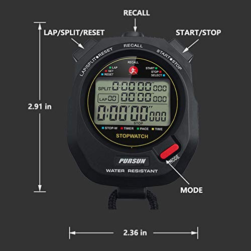 Sport Stopwatch Timer with 100X2laps Split Memory/0.001second Timing,Professional Recall Stop Watch Large Display Alarm Clock Multifunctional for Coach Referee Swimming Running Marathon Competition - color: 100 Lap-black