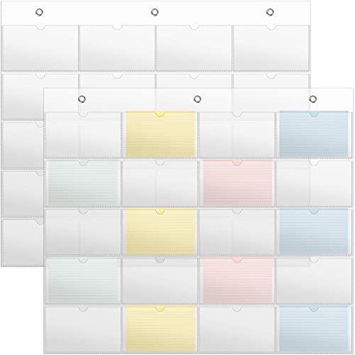 Jecery 2 Pcs 3 x 5 Inch Index Card Holder Sleeve Hanging Pocket Chart Wall Mount Business Note Card Holder Plastic Index Organizer for Display Classroom School Office Library, 5 Rows 4 Cols 20 Slots