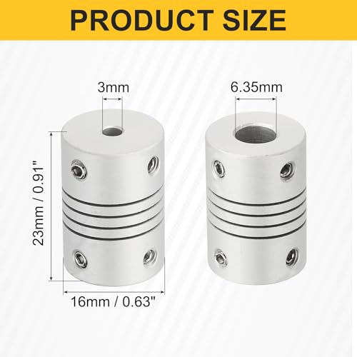 uxcell 4Pcs Flexible Couplings 3mm to 6.35mm Aluminum Alloy Joint Connector - size: 3mm to 6.35mm, style: D16 x L23mm
