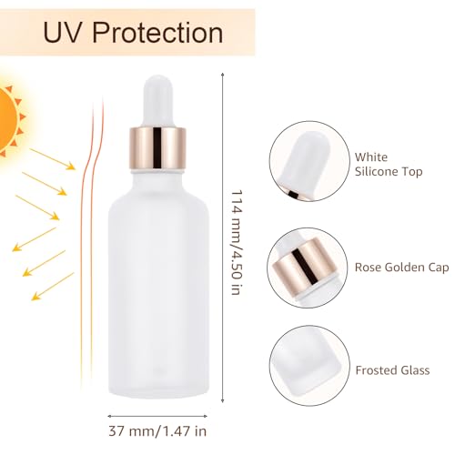 20 Pack 50ml Frosted Glass Sample Dropper Bottles, Rose Golden Caps - color: Frosted, size: 50mL-20pcs