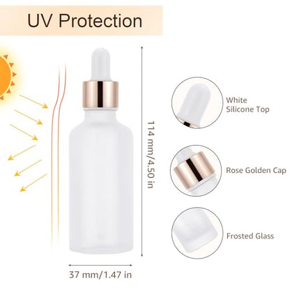 20 Pack 50ml Frosted Glass Sample Dropper Bottles, Rose Golden Caps - color: Frosted, size: 50mL-20pcs