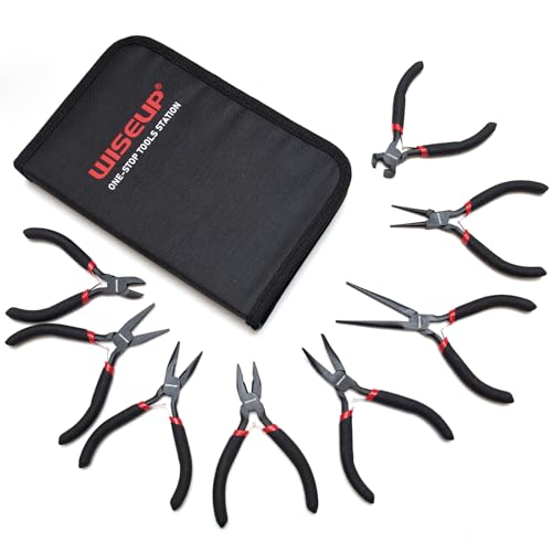 WISEUP 8-Piece Mini Pliers Set, for Crafting, Electronics & Jewelry Making