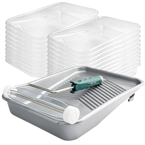 Mister Rui 9 Inch Paint Tray, 22-Pack with Liners & Roller Frame - color: 9 Inch, 22 Pack