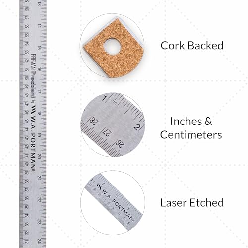 WA Portman Metal Ruler 36'', Metric Edge Corkback Stainless Steel Ruler - size: 36" Single