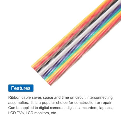 MECCANIXITY 1 Pcs 14 Pin Flat Rainbow Ribbon Cable 6.6 Ft 1.27mm Pitch Breadboard Jumper Wires for Electronic Projects - size: 6.6 Ft, style: 14P