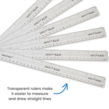 hand2mind Clear 12” Safe-T Plastic Ruler Set, Safety Ruler with Inches, Centimeters, and Millimeters, Semi-Flexible Ruler for Kids, Rulers Bulk for Classroom, School Supplies for Teachers (Set of 24)