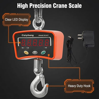 Digital Hanging Scale Industrial Crane Scale with Precision Sensor Suitable for Farm Weighing (500kg/1100lb)