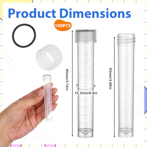 100PCS 10ml Plastic Small Vials with Screw Caps Vial Seal Cap Container Sample Tubes Cryotubes for School Educational