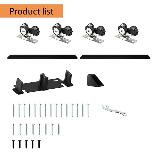 Heavy Duty Bypass Sliding Closet Door Track Hardware 60", 5FT Aluminium Pocket Door Track Rail Set, Smoothly and Quietly, for 2 Door System,Black - size: XC40 60"-B