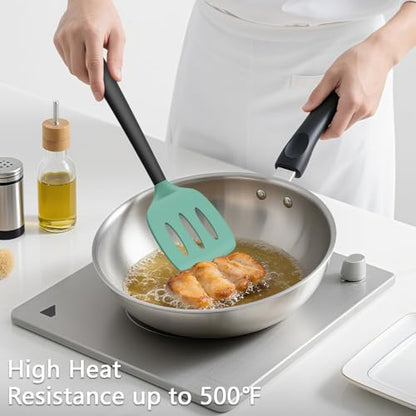 Coukre 3 Pack Silicone Spatula Set, Heat Resistant to 500°F, BPA-Free - color: AquaGreenBlack
