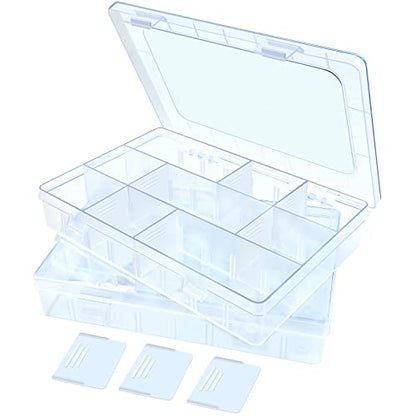 2Pack 12 Grids Craft Organizers and Storage Bead Organizer Tackle Box Organizer with Adjustable Divider, Plastic, Clear