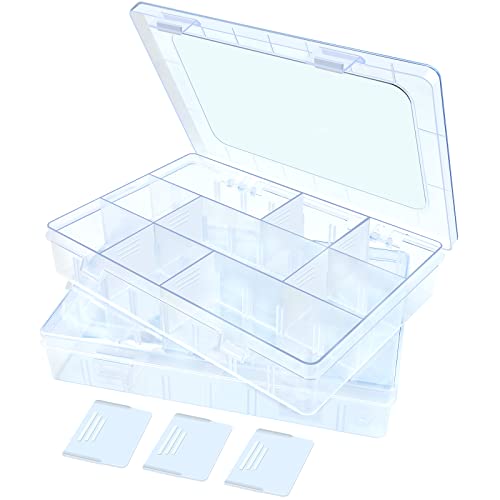 2Pack 12 Grids Craft Organizers and Storage Bead Organizer Tackle Box Organizer with Adjustable Divider, Plastic, Clear