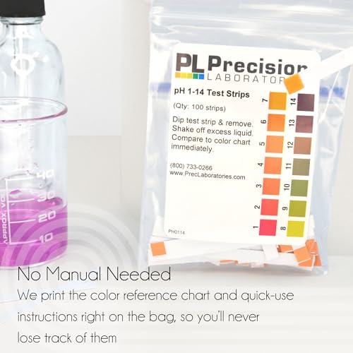 Eisco - pH Test Strips 1-14 - 100 Strips in 1 Bag for Quick and Accurate pH Testing in Labs, Classrooms, and Educational Use