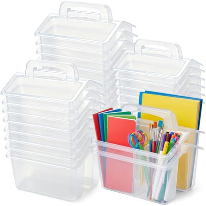 GlikCeil 24 Pcs Classroom Caddy Storage Basket with Handle,Clear - color: Clear