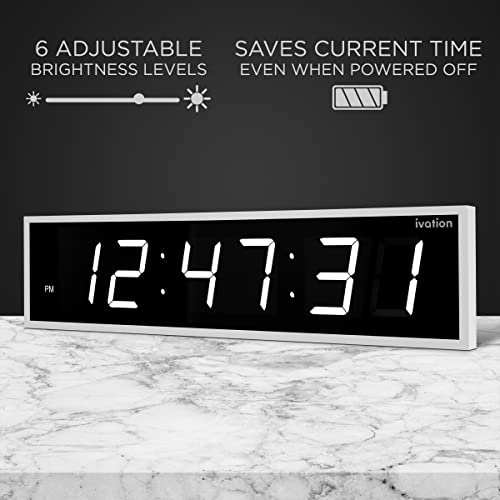 Ivation Oversized Digital Wall Clock with Large LED Display & Timer, 60" - color: White, size: 60" Inch