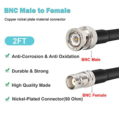 MOOKEERF BNC Male to BNC Female Coaxial Cable 50 ohm RG8X Coax Ultra Low Loss for Antenna, RF Radio, Modem, Oscilloscope, Spectrum, Analyzer, Signal Generator (2FT, 2PCS) - size: 2FT