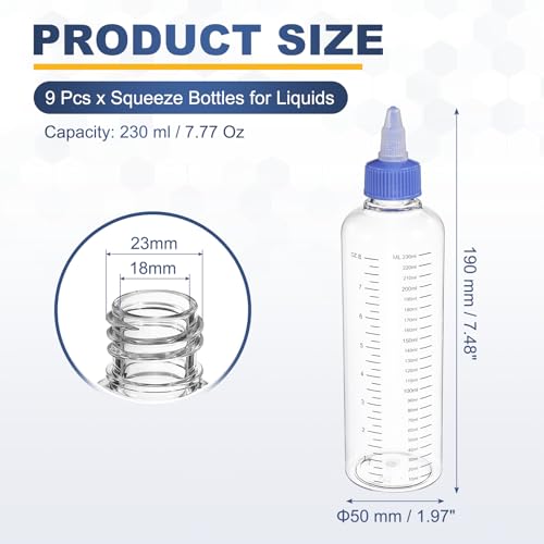 PATIKIL 230ml 8oz,9 Pcs Plastic Squeeze Dispensing Bottles,Transparent,Blue - color: Transparent/Blue, size: 230ml