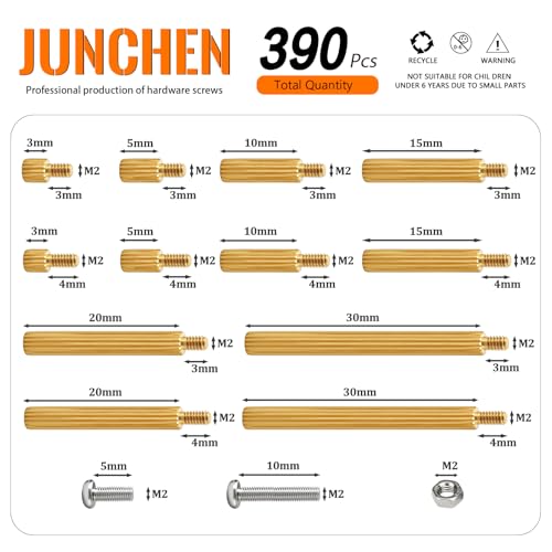 M2 Knurled Brass Standoff Spacers Nuts Screws Kit,240pcs M2 Male Female Metric Thread Round Spacer Screw Nut Bolt Motherboard Spacer for DIY Computer Build, Electronic Projects, Circuit Board - size: M2 Knulred