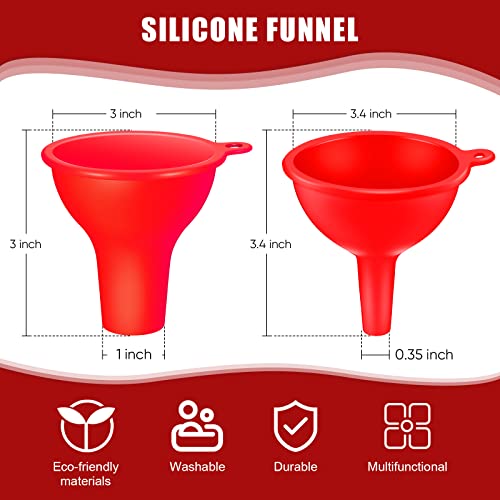 Silicone Funnels 4 Pieces Wide Mouth Funnel Small and Large, Red