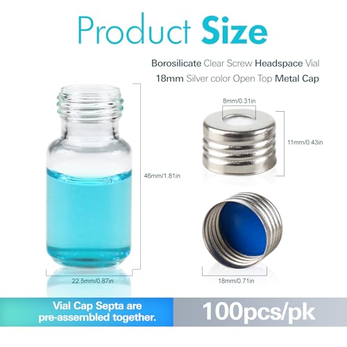 ALWSCI 10ml Borosilicate Clear Glass Screw Top Headspace Vial, 100 Pcs - size: 10ml 22.5*46mm