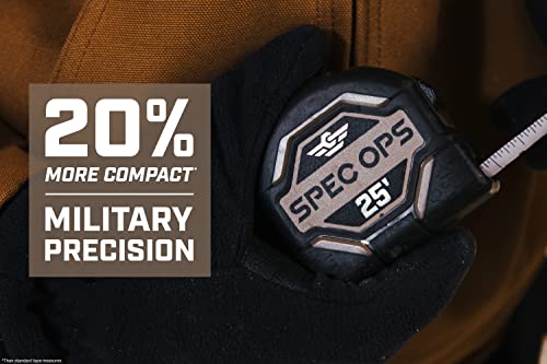 Spec Ops Tools Tape Measure for Measuring & Layout, 1 1/8" Double-Sided Blade and Military-Grade Composite Case, 25 Foot - size: 25'