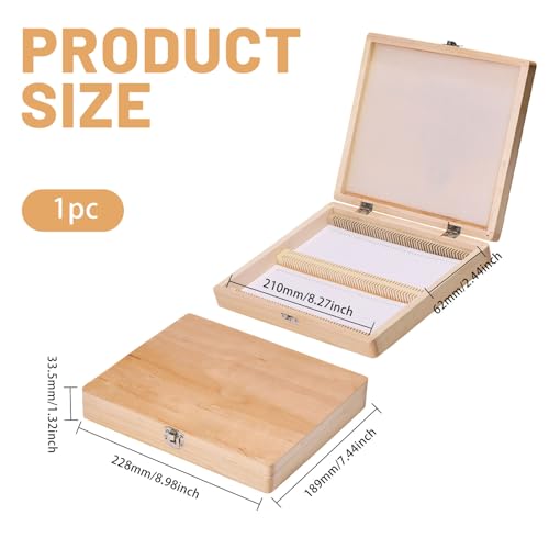 100 Place Microscope Slide Wooden Box Microscope Slide Storage Box with Iron Lock for Experiments Analyses Science, 8.97×7.44×1.32 inch
