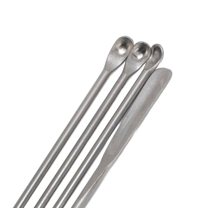 Laboratory Spatula Set 4 Pcs 304 Stainless Steel Micro Spatula Double Ended Mixing Spoon Long Handle for Lab Reagent Sampling Powders Liquids, Flannel Storage Bag Included