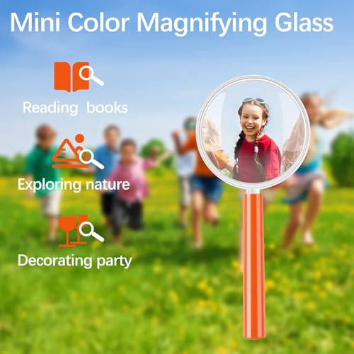 Elcoho 24 Pack Colorful Magnifying Glasses with 8 Colors Plastic 3X Magnifying Glasses Party Favors Gifts for Young People Reading