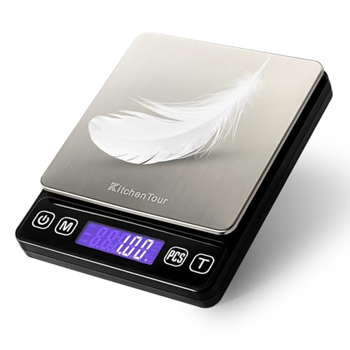 KitchenTour Mini Gram Scale for Coffee, Jewelry and Small Items, 500g x 0.01g Digital Pocket Scale with Tare, 6 Units, Back-Lit LCD, 2 Trays, Black - size: 500g/0.01g (Pack of 1)