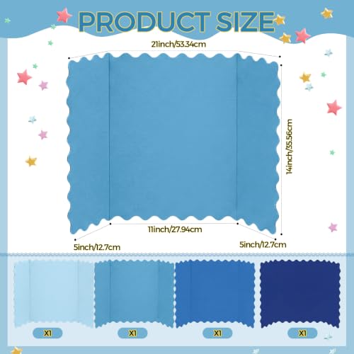 Mooliwe 4 Pack 21" x 14" Trifold Poster Board Scalloped, Blue - color: Blue, size: 21" X 14"