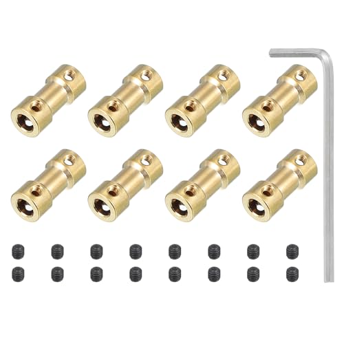 PATIKIL Brass Shaft Coupling Joint 5mm to 5mm, 8 Pcs Motor Shaft Coupler Extension Connector Rigid Sleeve Adapter Transmission Joint with Screws for RC Car Tires Shaft Motor - size: 5mm to 5mm