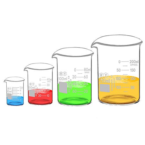 4-Piece Borosilicate Glass Beaker Set, 10-250 mL - size: RY10ml+50ml+100ml+250ml