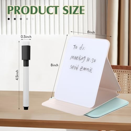 Dunzoom 2 Sets 4 Pcs Small Glass Desktop Whiteboard with Reversable Stand 8x6 Inch Mini Dry Erase White Board Easel with 2 Markers Reusable Desk Notepad for Home Office School Supplies (White,Green) - color: White, Green