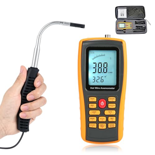Hotwire Anemometer Handheld Anemometer with Telescopic Probe Wind Speed Meter with Backlight for Airflow Air Velocity Temperature CFM Meter Used in HVAC, Marine (Model AMF029) - size: Model 2