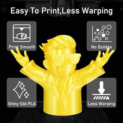 Silk Yellow PLA Satin Shiny 3D Printer Filament, 1.75mm Diameter 1kg Spool 2.2lbs for FDM 3D Printers - color: Silk Yellow
