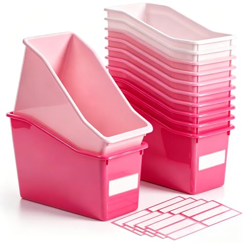 Geetery 12 Pcs Plastic Book Bins for Classroom, Pink Color Series - color: Pink Color Series