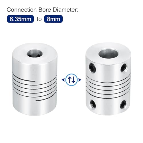 uxcell 4Pcs 6.35mm to 8mm Aluminum Alloy Shaft Coupling L25xD19 Flexible Coupler Beam Stepper Motor Joint Connector for 3D Printer CNC Machine DIY Encoders and Motors Shaft,Silver - size: 6.35mm to 8mm
