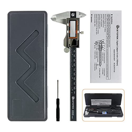 KETOTEK Digital Caliper Measuring Tool, IP54 Waterproof Stainless Steel Electronic Vernier Caliper 6 Inch/150mm Digital Micrometer with Large LCD Screen - color: Black, size: 6 Inch