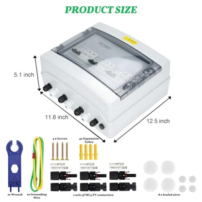 JINDOUZI 3 in 3 Out PV Combiner Box,500V Solar Combiner Box with DC 20A Circuit Breaker and Surge Protector,IP65 Solar Disconnect Switch Box for Indoor Outdoor Solar Panel System - size: 3 In 3 Out 20A 500V