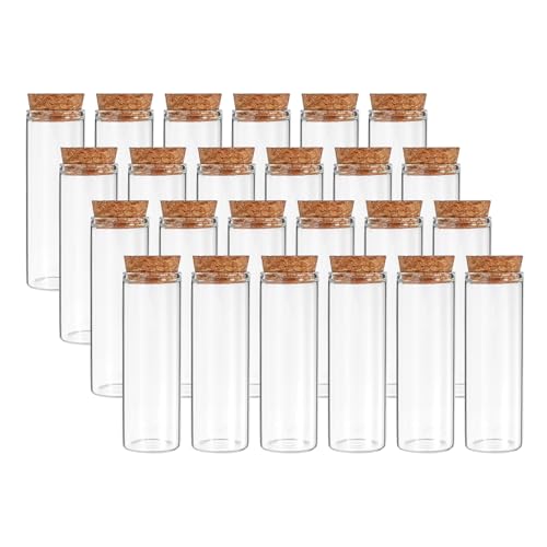 PATIKIL 40ml Test Tubes, 24pcs 3.15x1.18 Glass Clear Flat Bottom Test Tube Containers with Cork Stopper for Bead Party Candy Bath Salt Storage Scientific Experiment Plant Propagation - size: 40ml