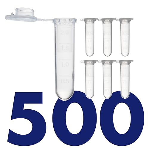 Kashi Scientific 2mL Clear Snap-Cap Microcentrifuge Tube with Graduation, Lab Grade Polypropylene Plastic for Centrifuge [2mL, 500] - size: 2mL