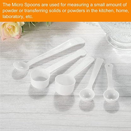 MECCANIXITY Micro Spoons 2 Gram Measuring Scoop Plastic Round Bottom Mini Spoon for Home Kitchen Powder Measurement Baking 50Pcs