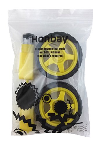 Honbay 2 Sets Plastic Tire Wheel with Gear Motor Dual Shaft for Smart Car Robot Arduino