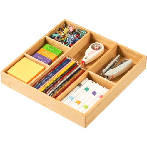 Umilife Bamboo Desk Drawer Organizer, Wood Office Junk Tray, 12"x12" - size: 12"x12"