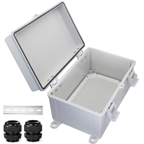 Waterproof Electrical Box Dustproof Junction Box Weatherproof IP67 ABS Plastic Enclosure Switch Router Project Box with Mounting Plate with Wall Bracket 2 Cable Glands Grey 11.8"x7.9"x6.7" - color: Grey, size: 11.8" x 7.9" x 6.7" 1pc