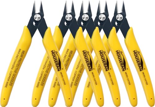 5 Pack Flush Wire Cutters Snips, 5 Inch Micro Flush Cutting Pliers - color: Yellow 5 Pack
