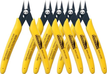 5 Pack Flush Wire Cutters Snips, 5 Inch Micro Flush Cutting Pliers - color: Yellow 5 Pack